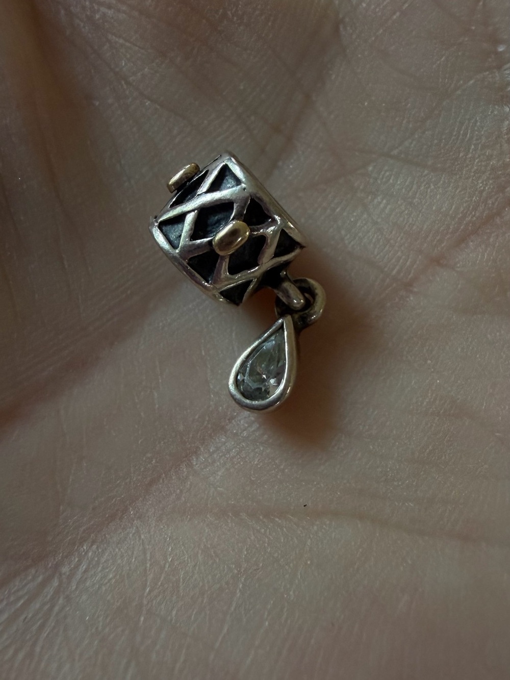 Pandora Silver and Gold Teardrop Dangle Charm Bead World health charm retired